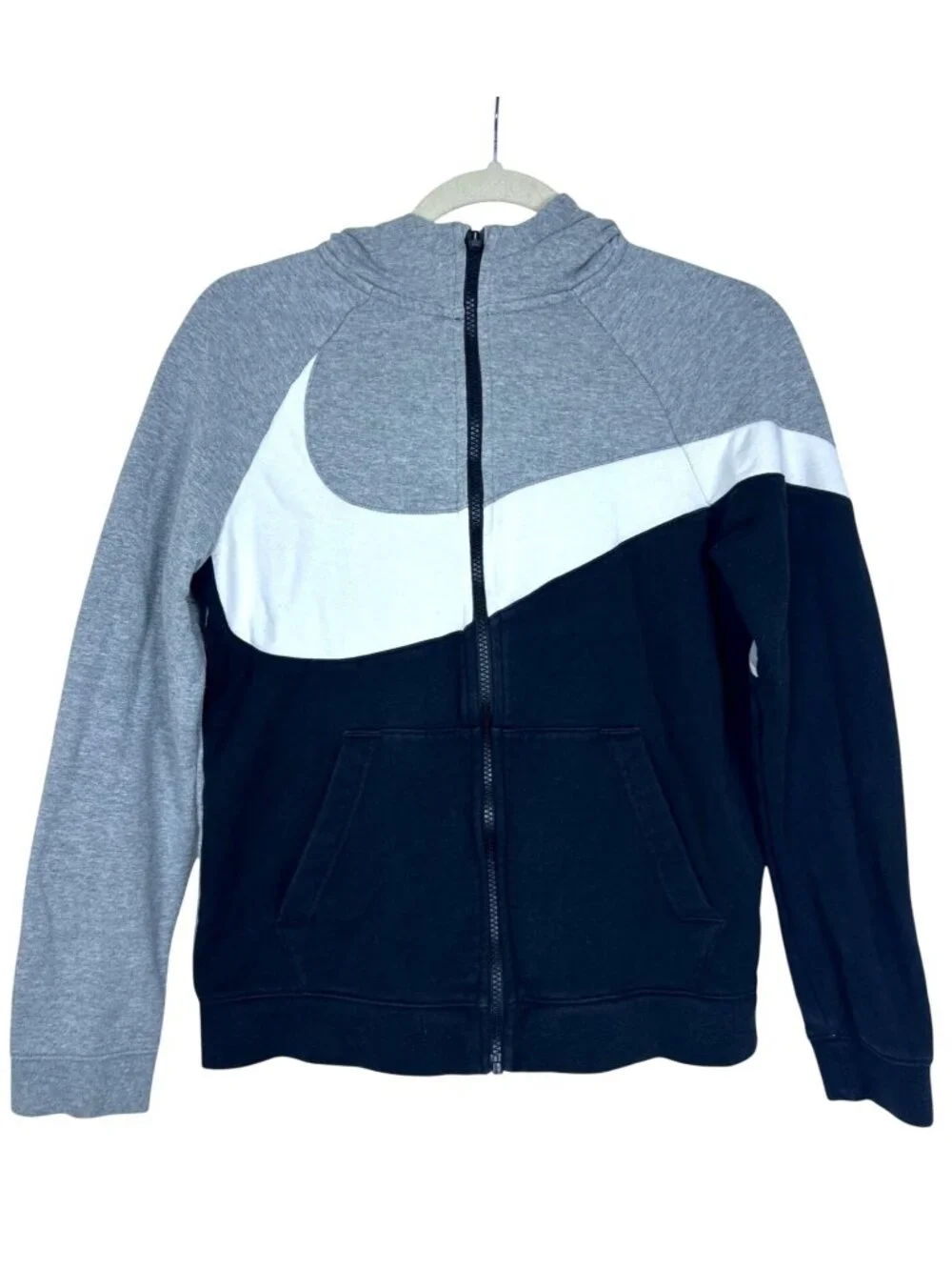 Vintage Nike Youth Sz XL Gray Black Full Zip Hoodie Track Jacket Y2K Sportswear